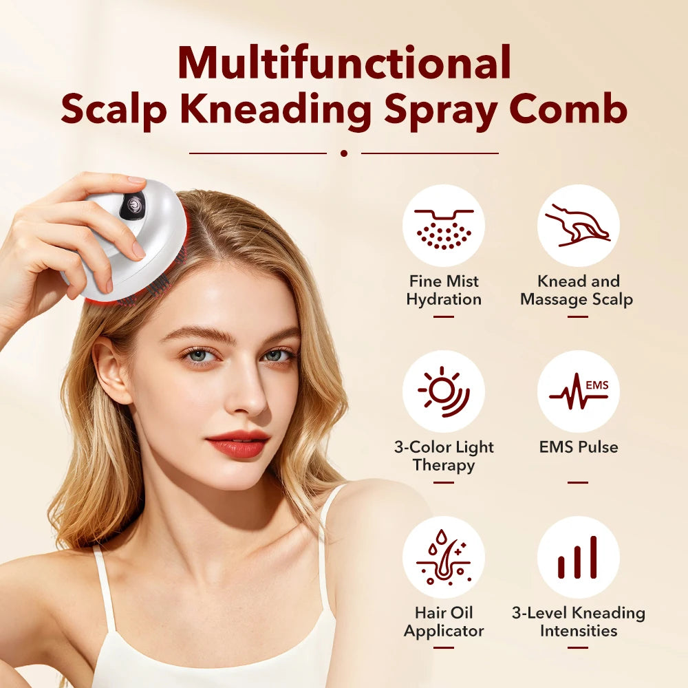 Electric Scalp Massager with Red Light Therapy and Oil Applicator