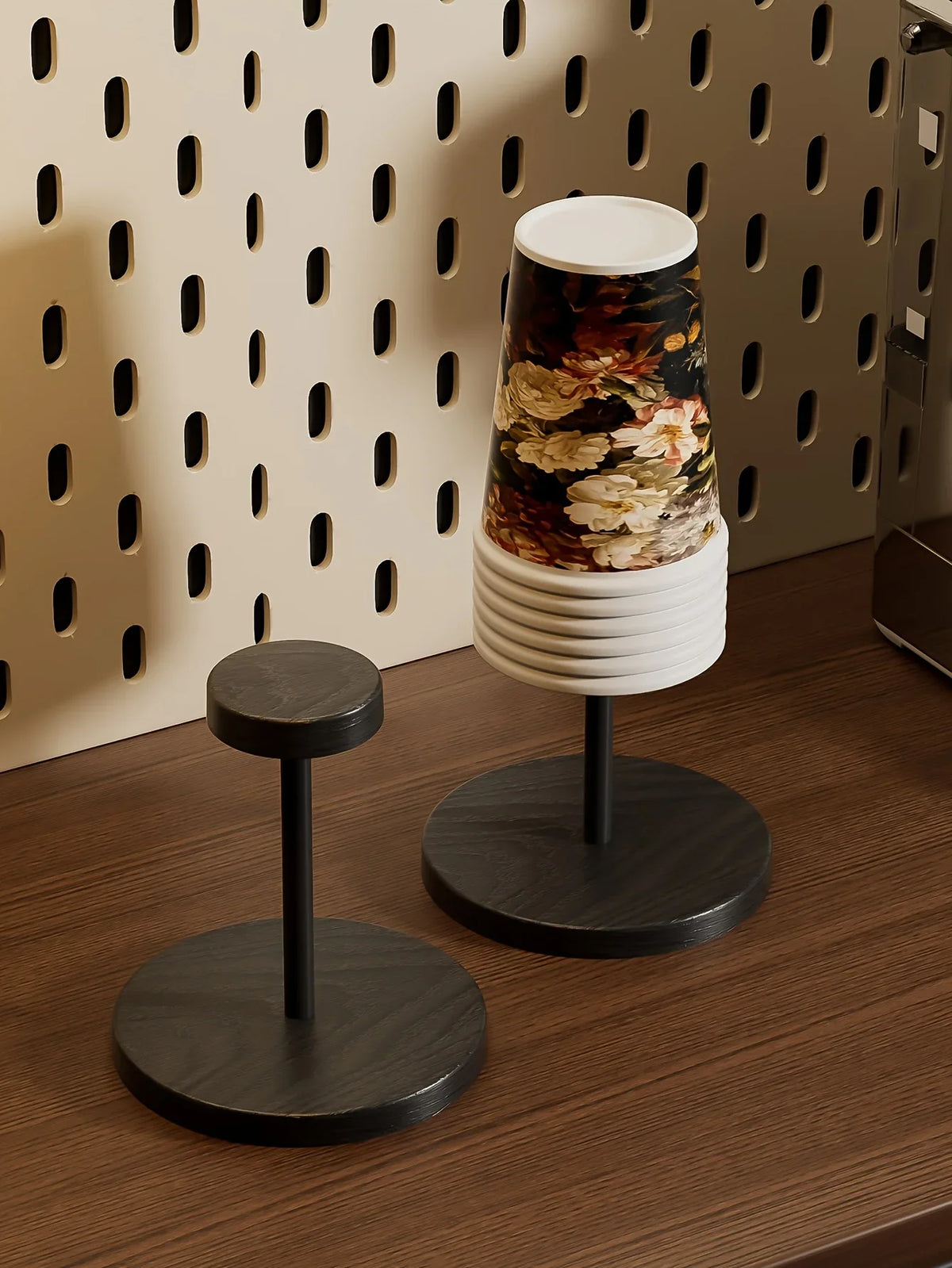 Walnut Finish Wooden Paper Cup Dispenser Stand