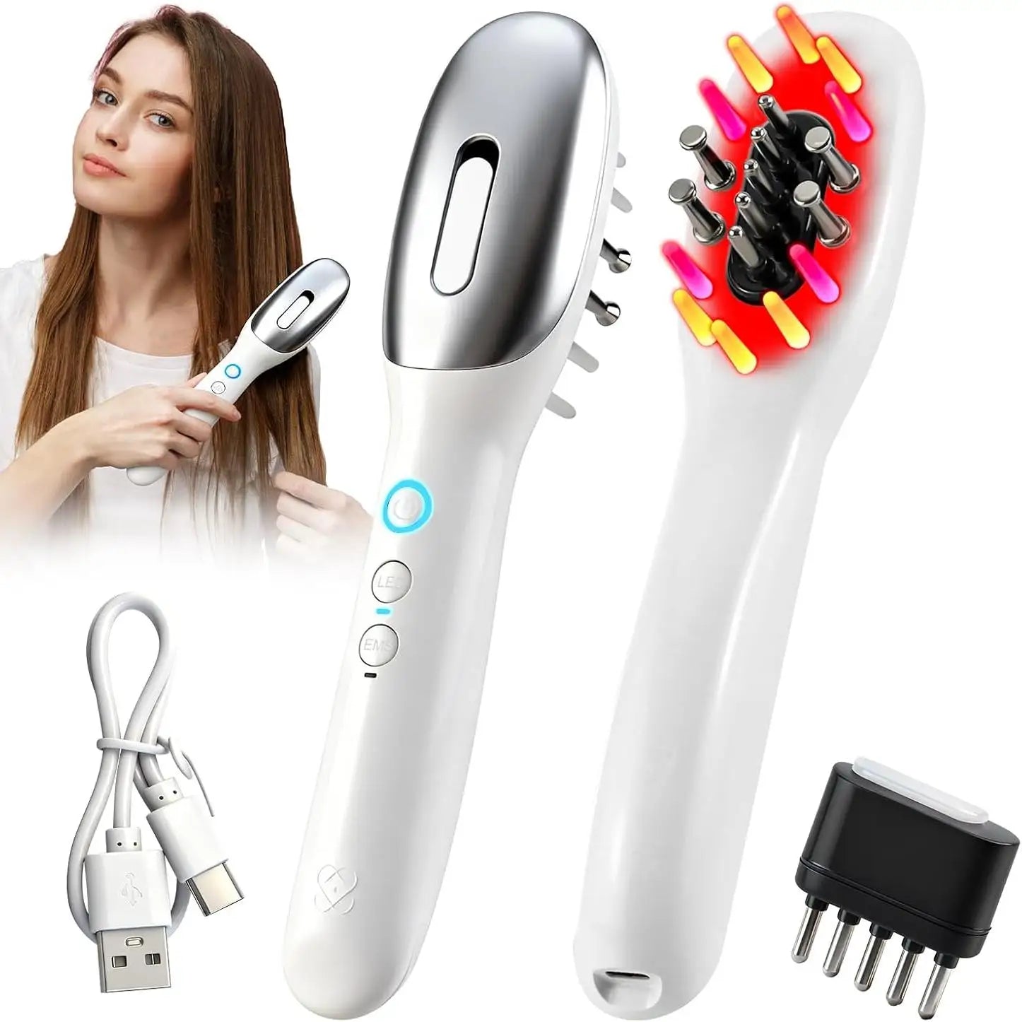 Electric EMS LED Scalp Massager and Hair Oil Applicator Comb - 1
