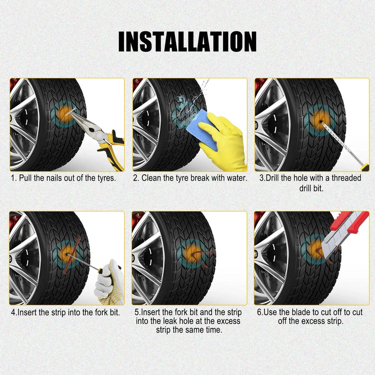 Emergency Tubeless Tire Puncture Repair Kit for Car and Motorcycle