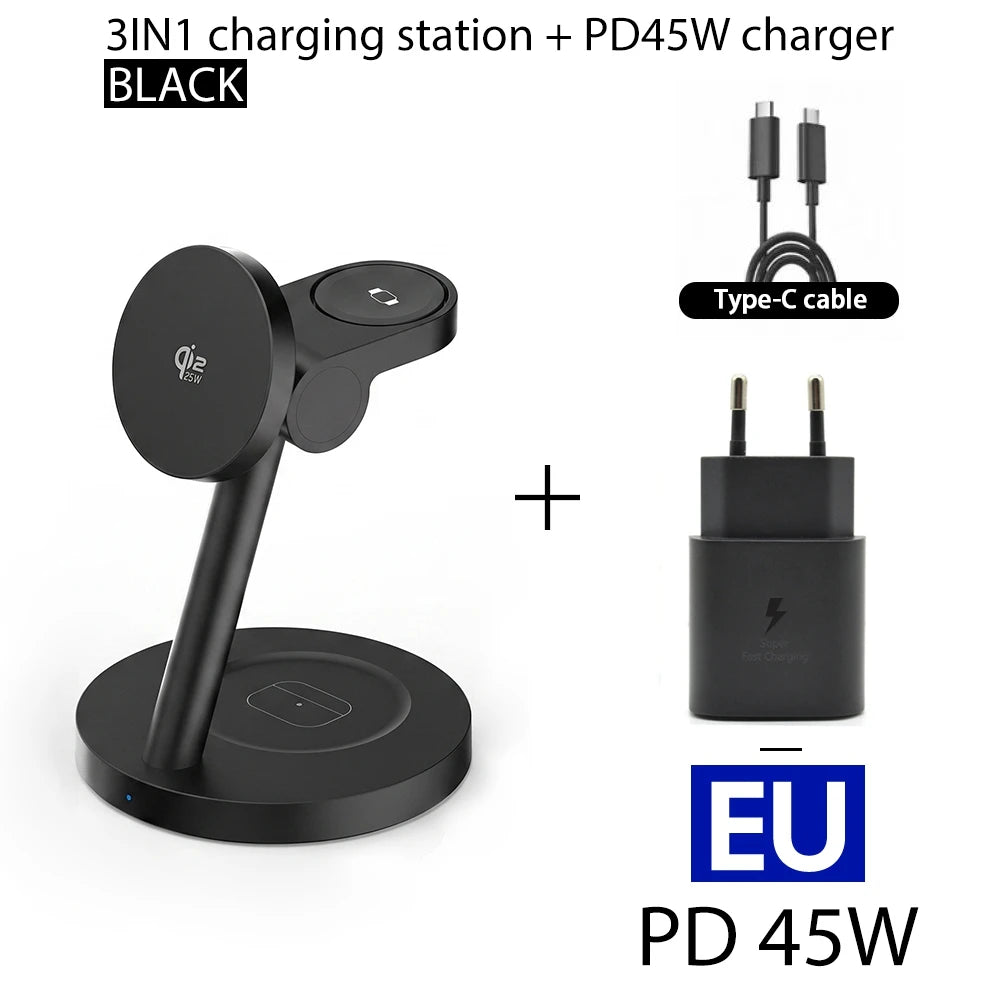 3-in-1 Magnetic Fast Wireless Charging Stand for Phone Watch and Earbuds - 17