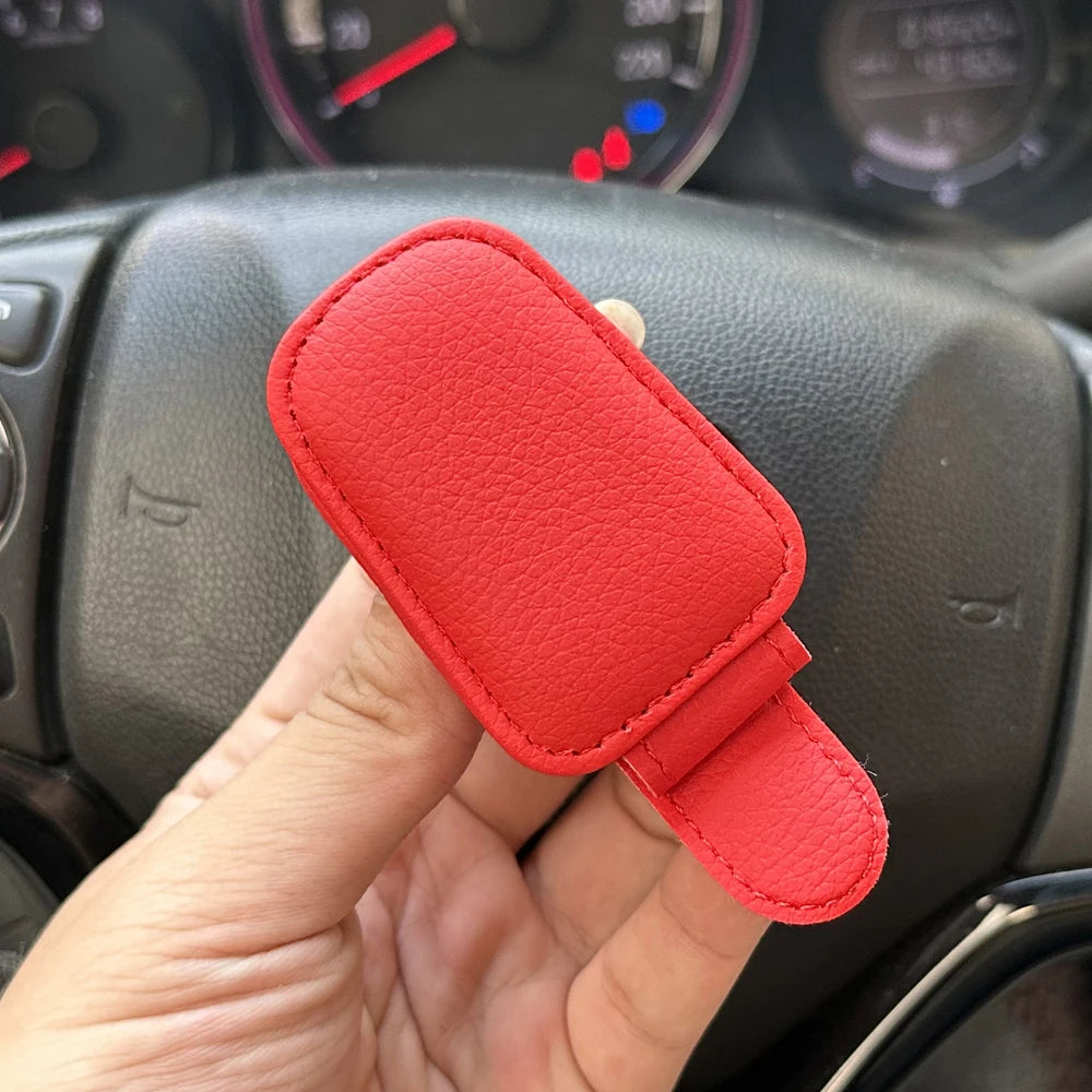 Magnetic Leather Car Sun Visor Glasses and Ticket Holder