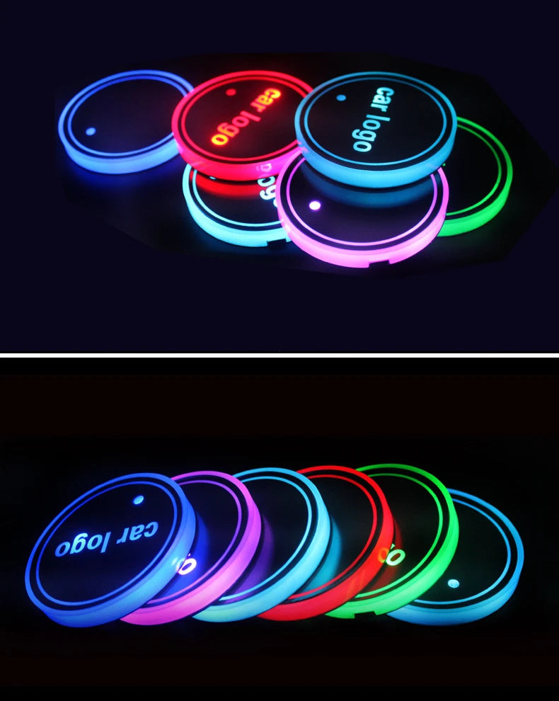 7-Color LED Car Cup Holder Coaster with Motion Sensor - 16