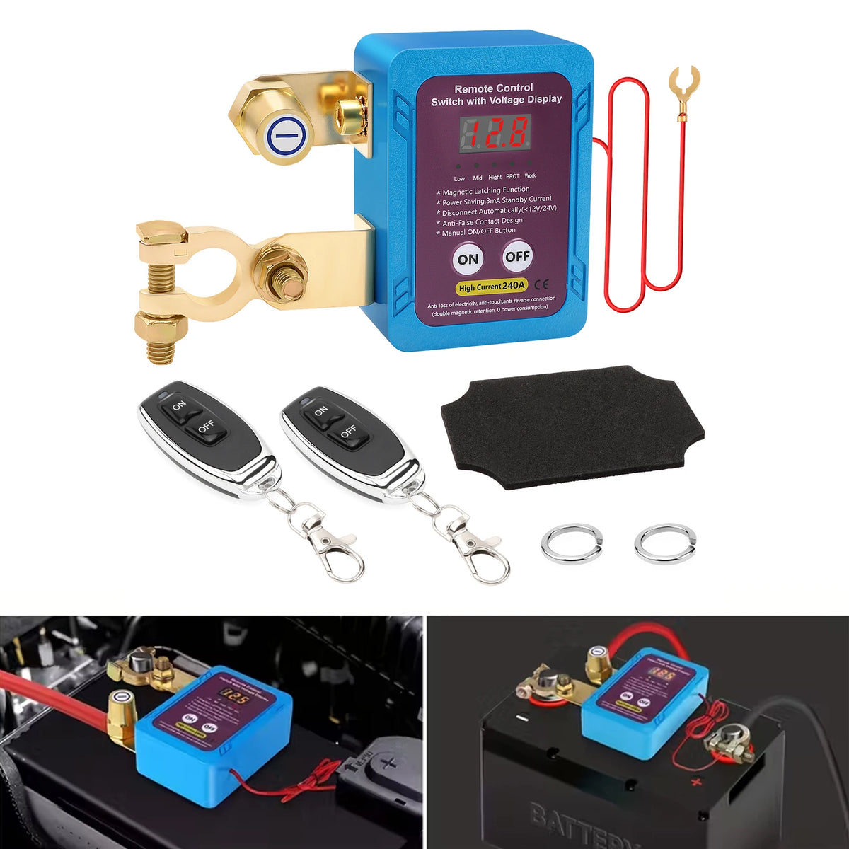 Remote Battery Disconnect Switch 12V 24V Car Kill Switch Voltage Display