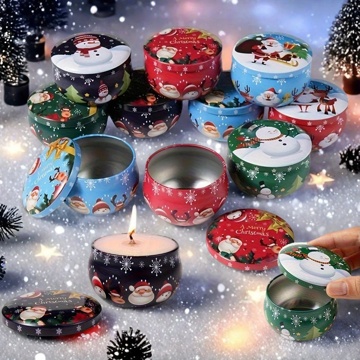 10 Pcs Christmas Candle Tins Festive Metal Jars for Crafting Gifts