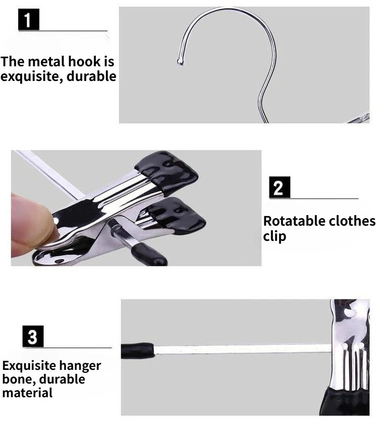 10pc Metal Pants Hangers Windproof Drying Rack with Adjustable Clips