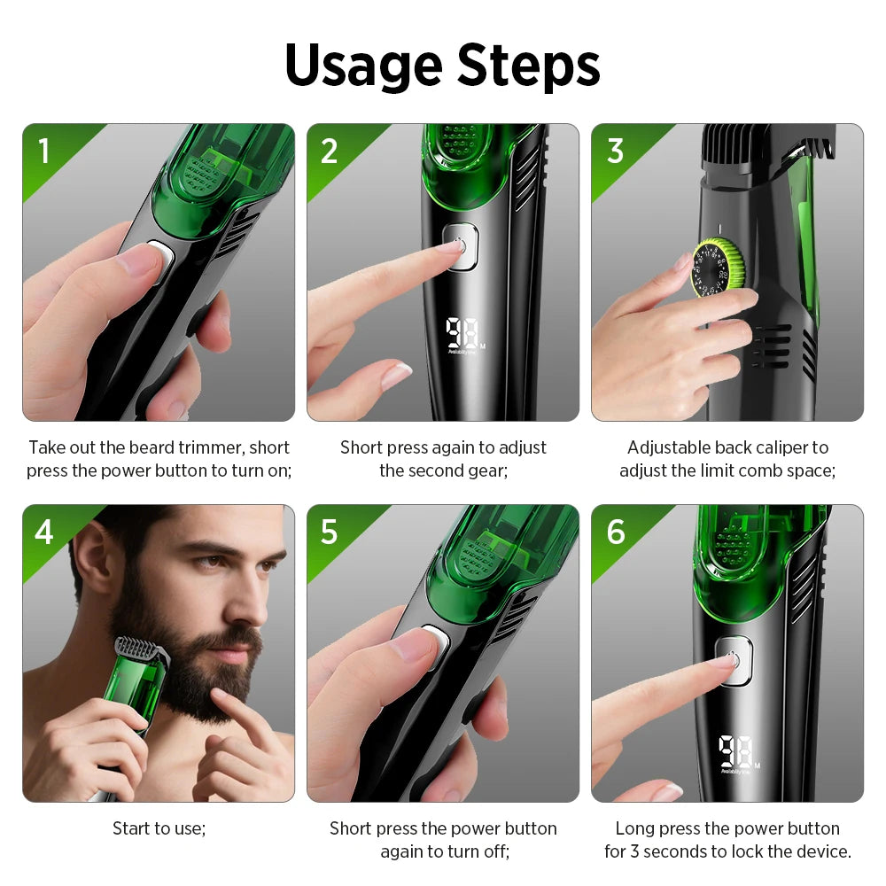 Cordless Vacuum Beard Trimmer for Precise Grooming - 14