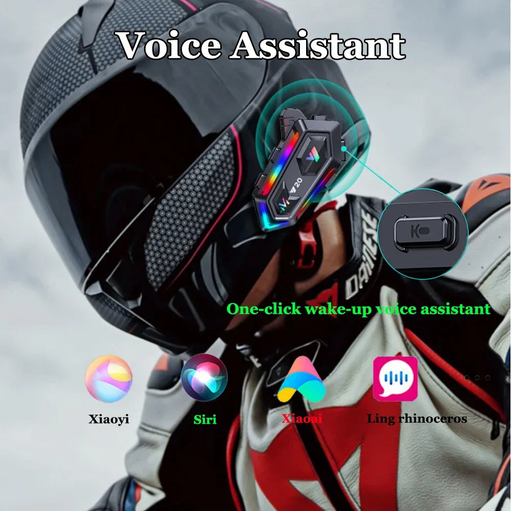Wireless Motorcycle Helmet Bluetooth Headset with RGB Light