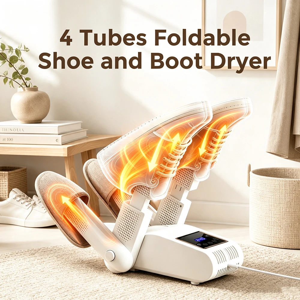 Foldable 4-Tube Shoe and Boot Dryer with UV Sterilization