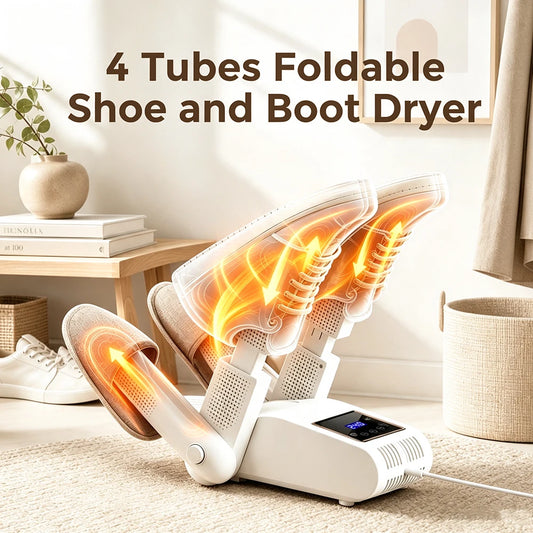 Foldable 4-Tube Shoe and Boot Dryer with UV Sterilization