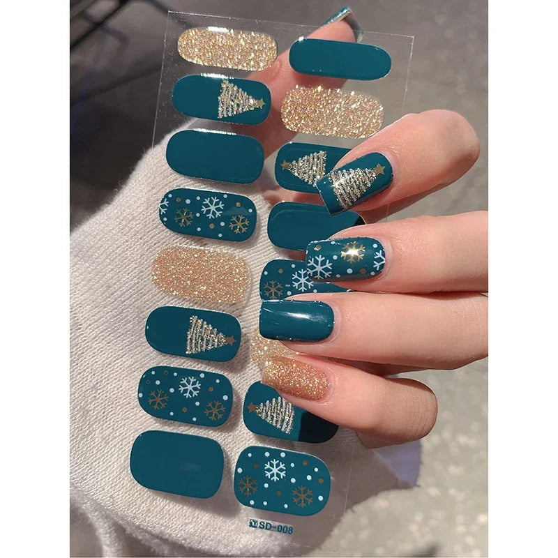 Christmas Semi-Cured Gel Nail Wraps with Winter Snowflake Designs - 20