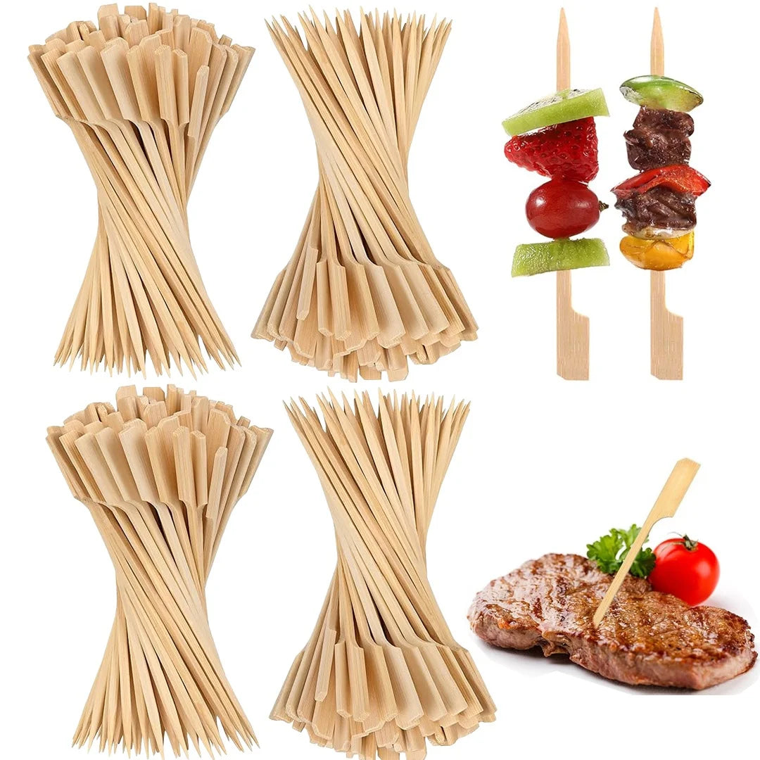 100Pcs Disposable Bamboo Skewers Natural BBQ Sticks and Cocktail Picks - 1