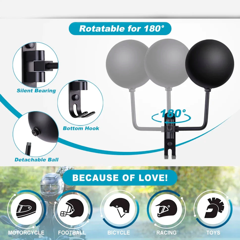 Rotating Wall-Mount Helmet Holder with Storage Hook - 5