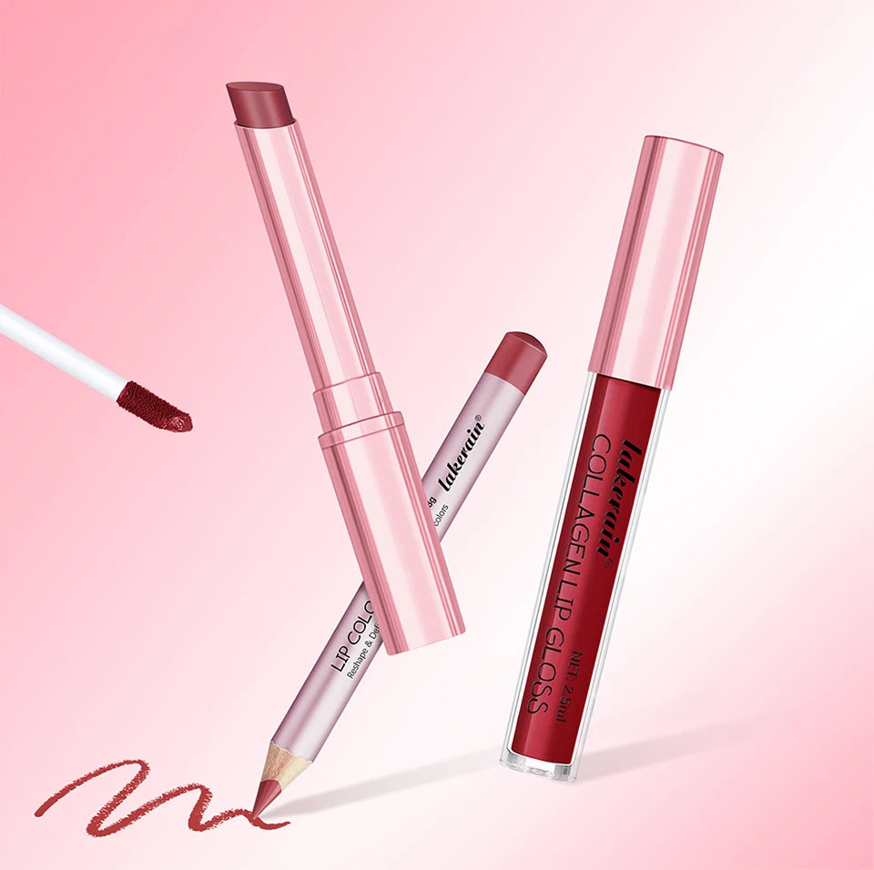 3-Piece Waterproof Matte Lipstick and Lip Liner Makeup Set