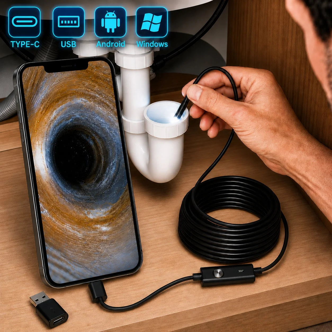 HD Waterproof Inspection Endoscope Camera for Android and PC - 1