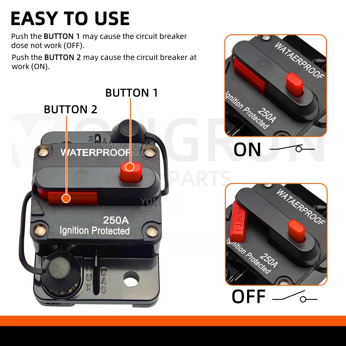 Manual Reset Waterproof Circuit Breaker for Automotive Audio