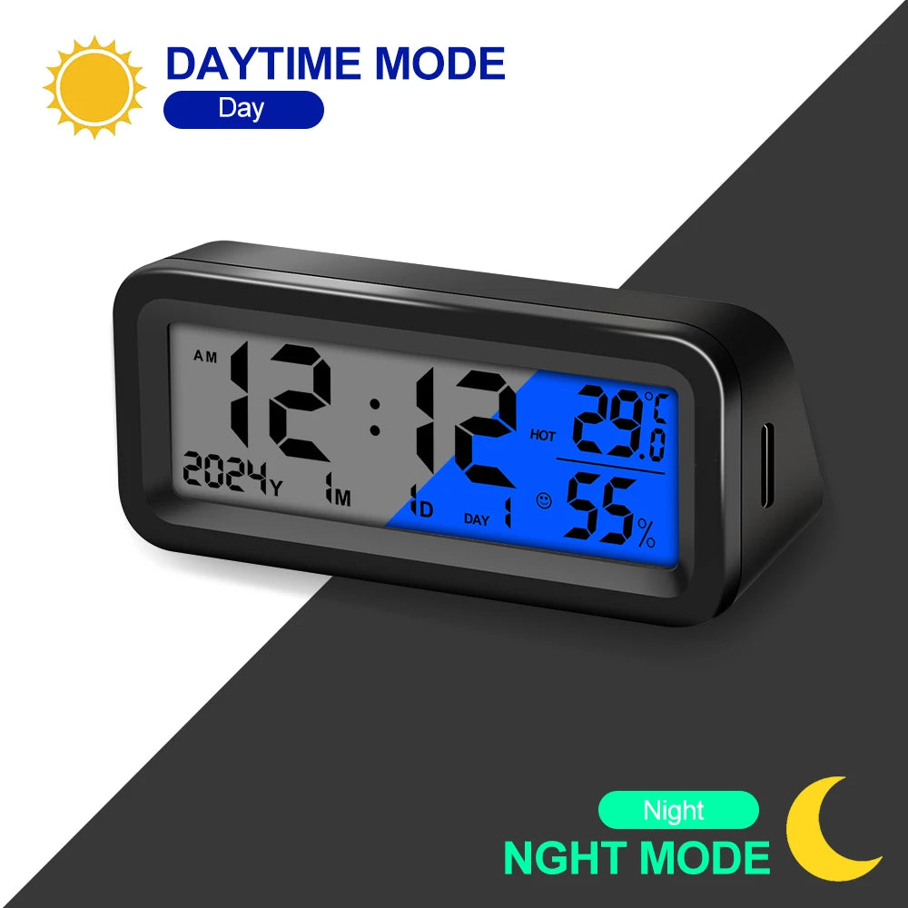 Solar Powered Digital Car Dashboard Clock with Temperature and Humidity