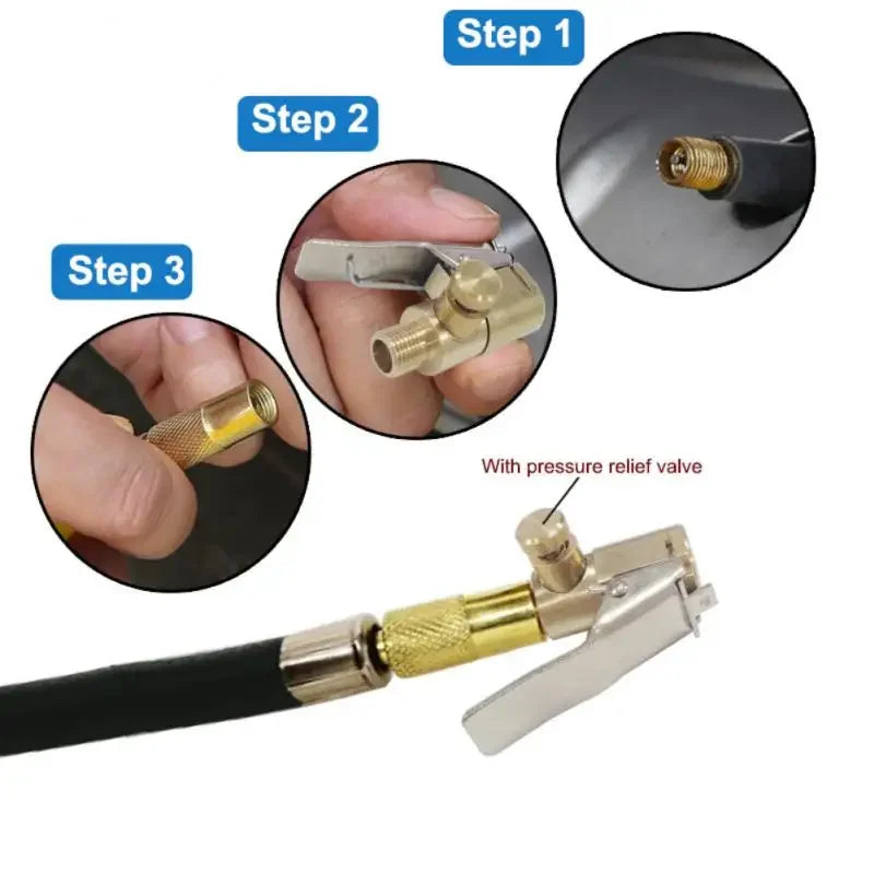Brass Tire Inflator Air Chuck Pump Connector for Car and Bike
