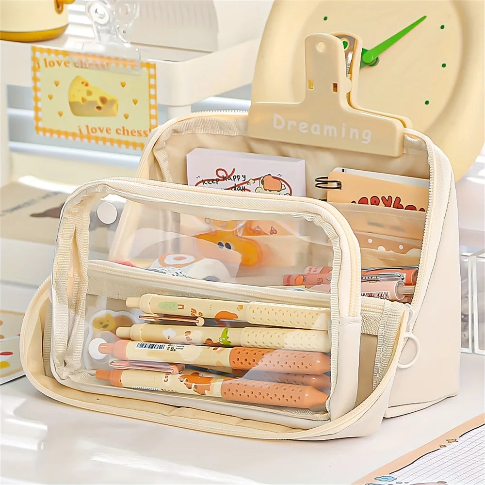 Large Capacity Pencil Case with 9 Compartments Stationery Storage Organizer