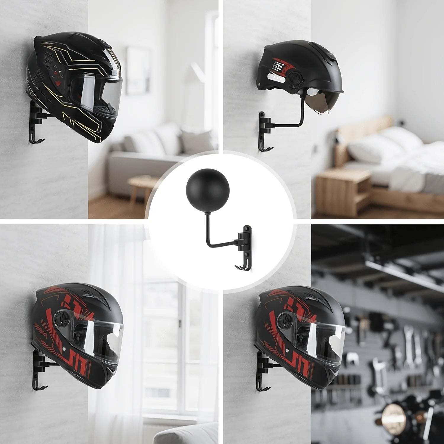 180° Rotating Wall-Mounted Helmet Rack for Motorcycle and Sports Gear - 12