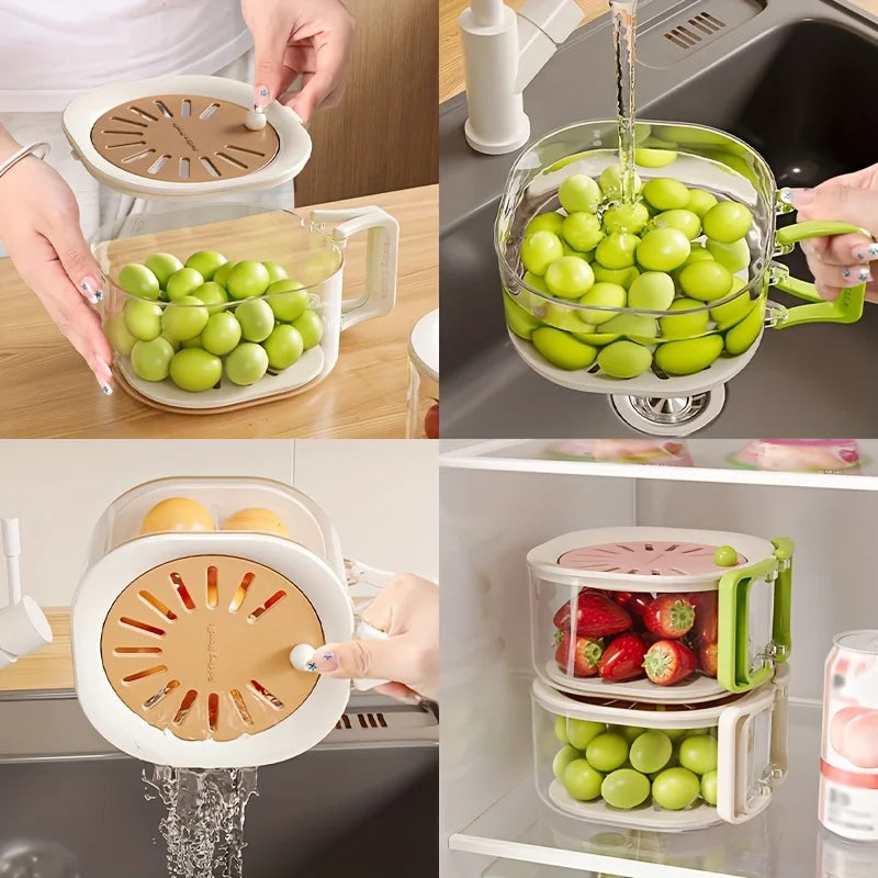Multifunctional 2-in-1 Vegetable and Fruit Drain Basket with Lid - 4