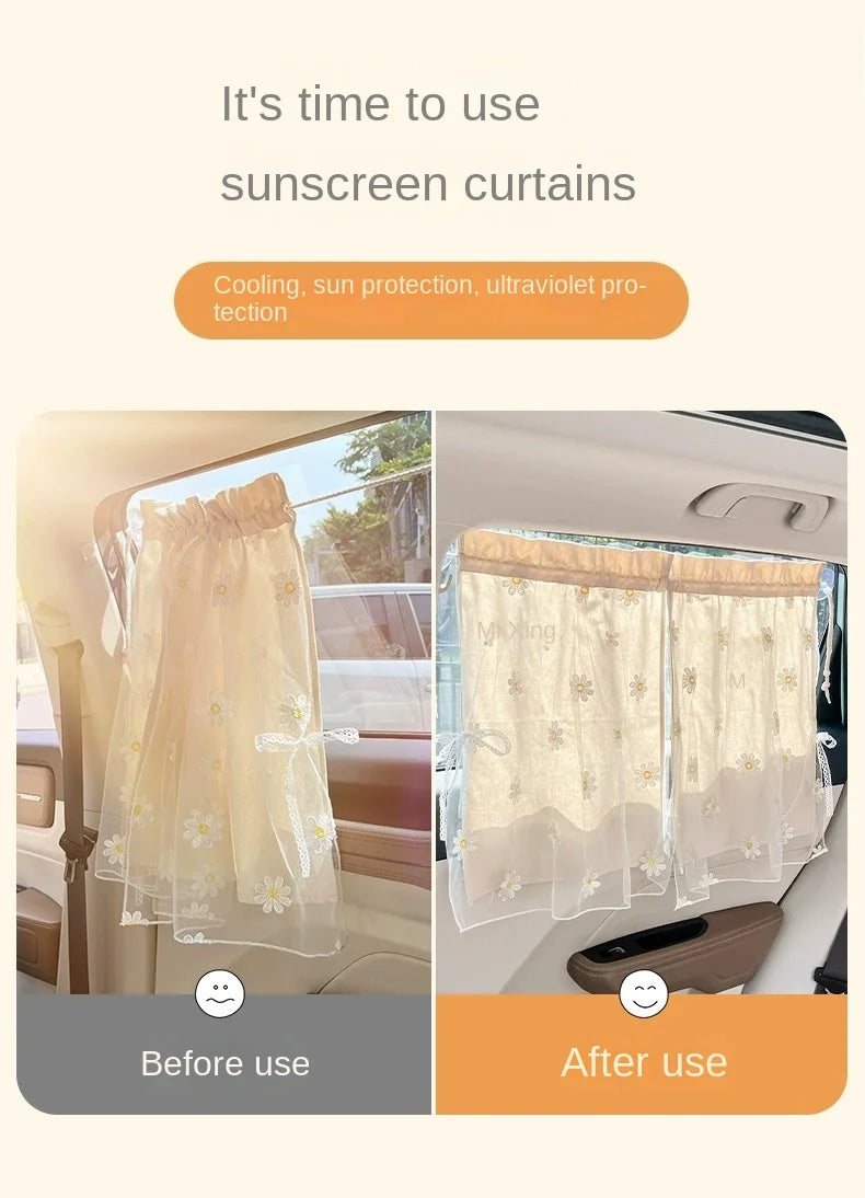 Floral Print Retractable Car Window Sunshade - 12