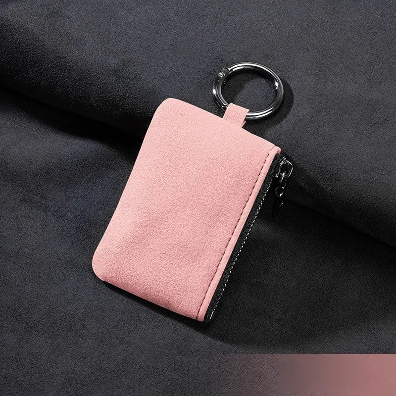 Portable Suede Leather Zippered Keychain Key Pouch Wallet