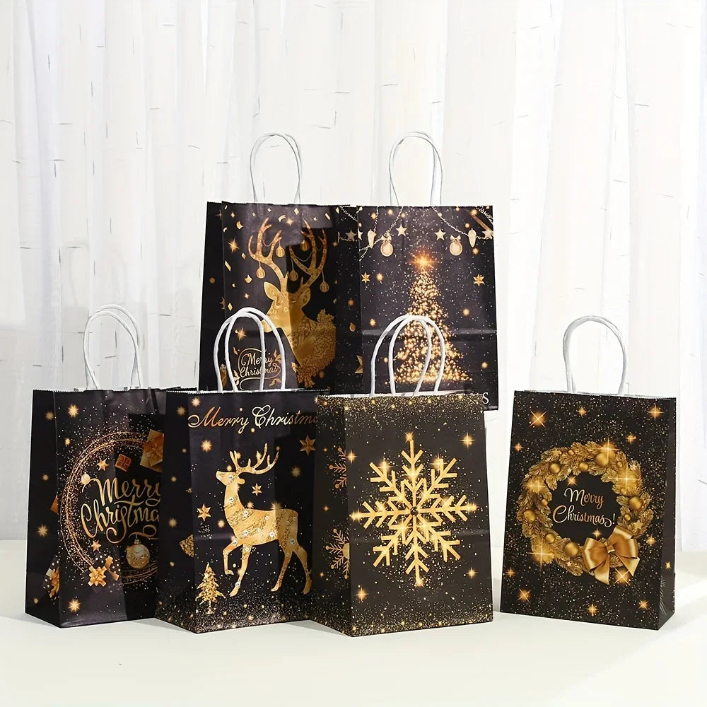 Decorative Holiday Kraft Paper Gift Bags with Handles - 11