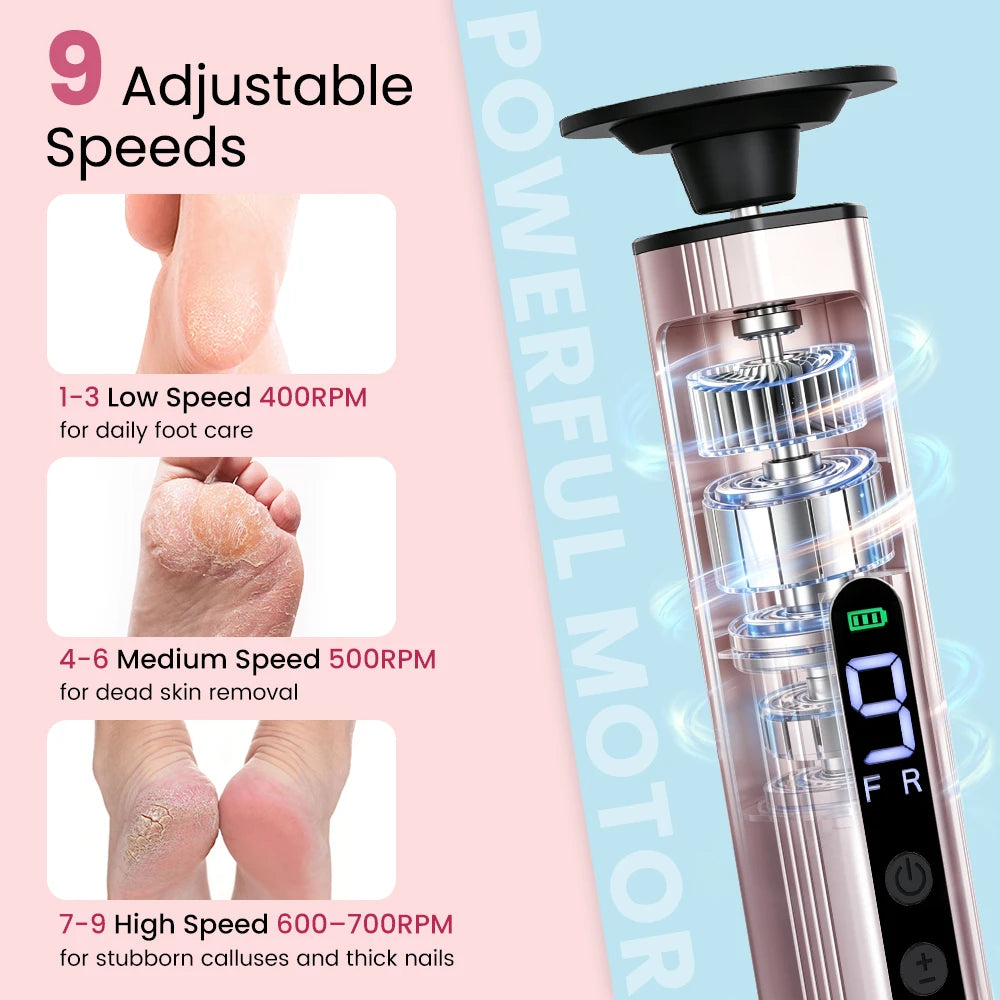 Electric Rechargeable Foot Callus Remover with 9 Speed Settings - 4