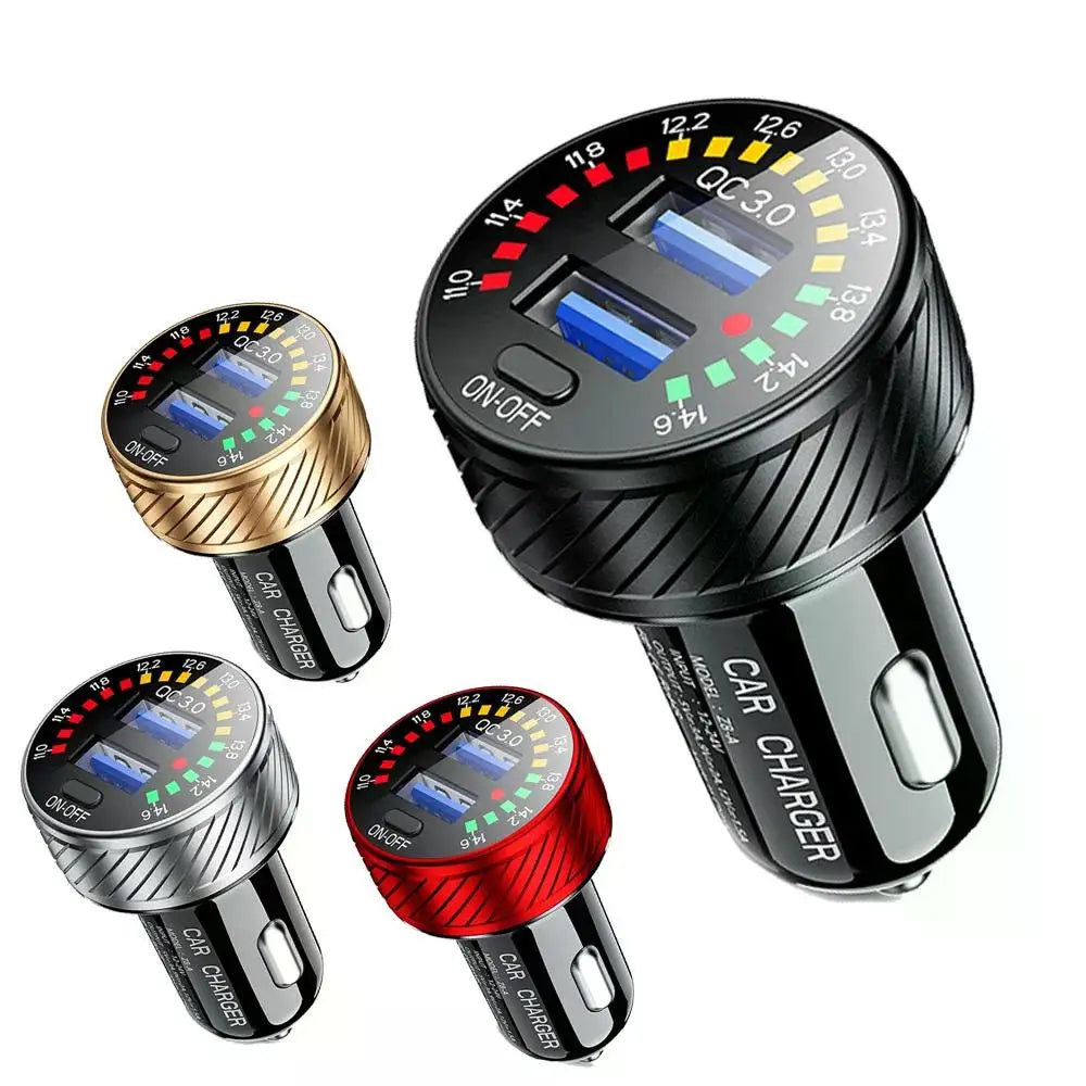 Dual USB Car Charger QC 3.0 Fast Charging Adapter with LED Voltmeter