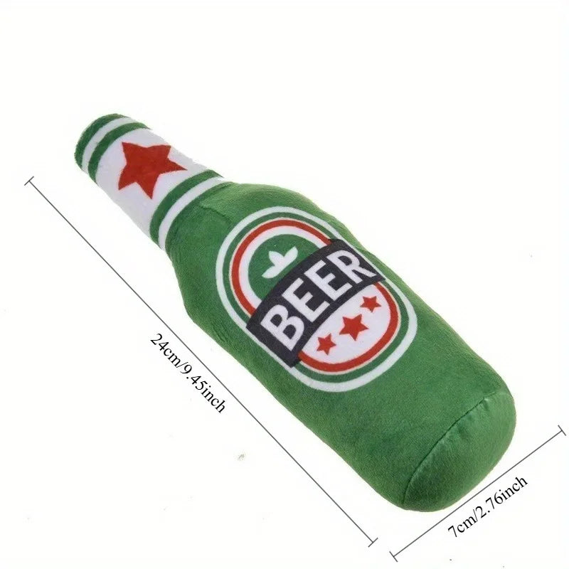 Interactive Beer Bottle Squeaky Plush Toy for Dogs