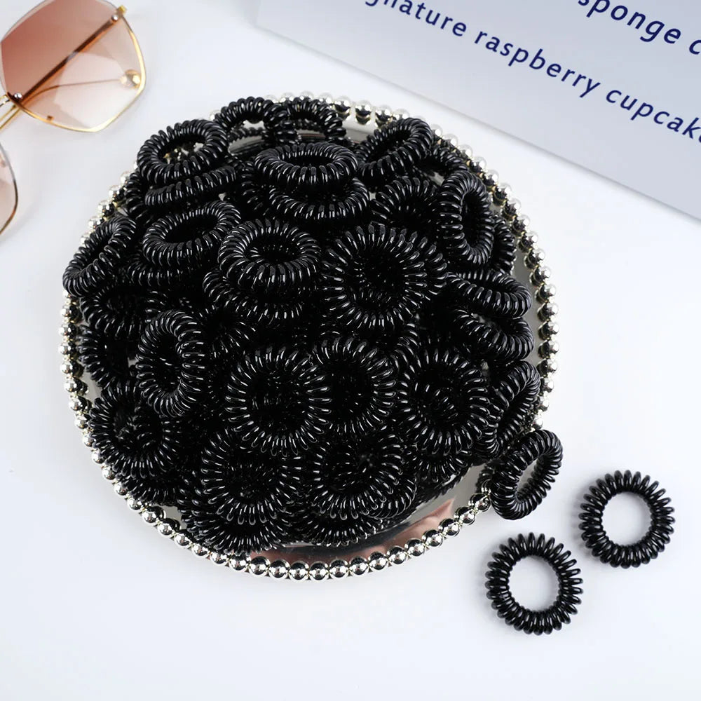 100PCS Telephone Wire Hair Ties Elastic Spiral Ponytail Holders - 11