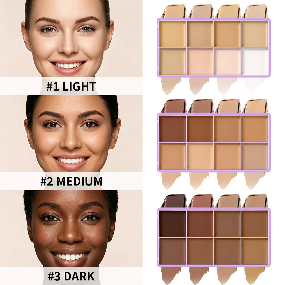 8-Color Cream Concealer and Contour Palette for Full Face Makeup - 2