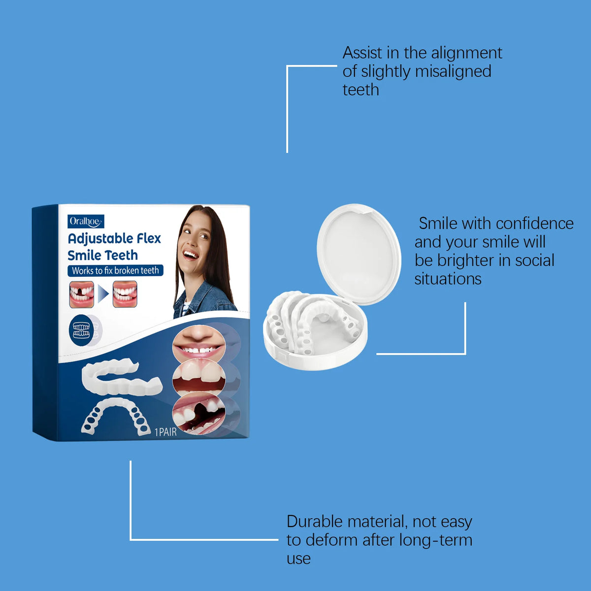 Adjustable Snap-On Smile Veneers for Missing or Broken Teeth