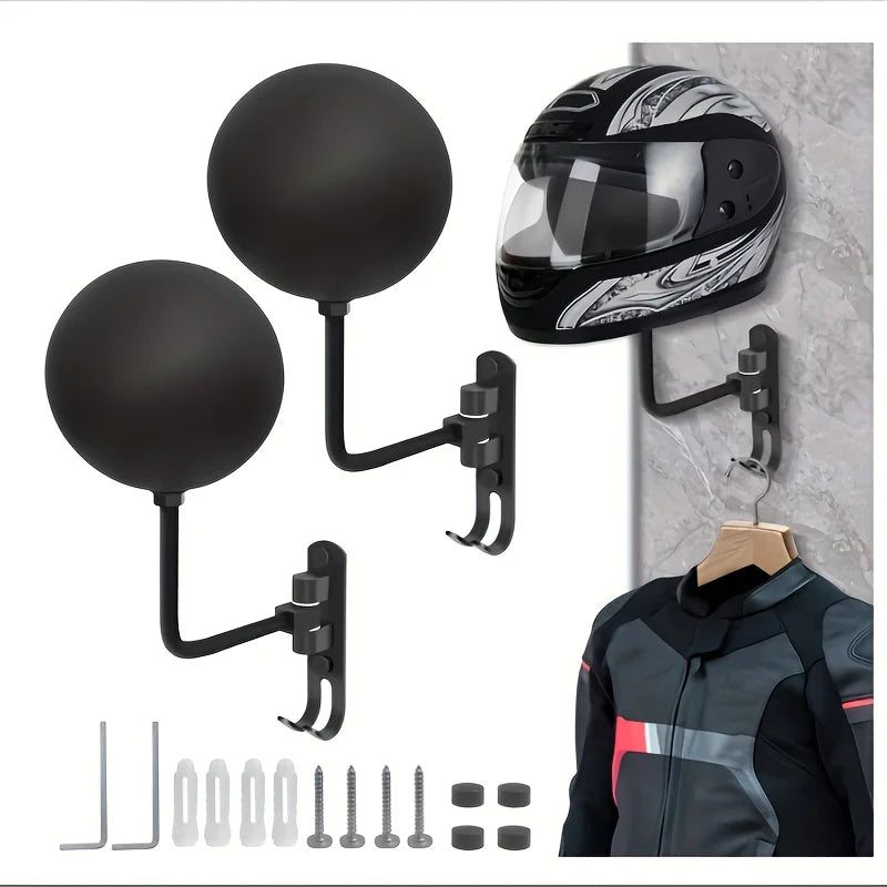 180 Degree Rotary Motorcycle Helmet Wall Rack Holder with Jacket Hook