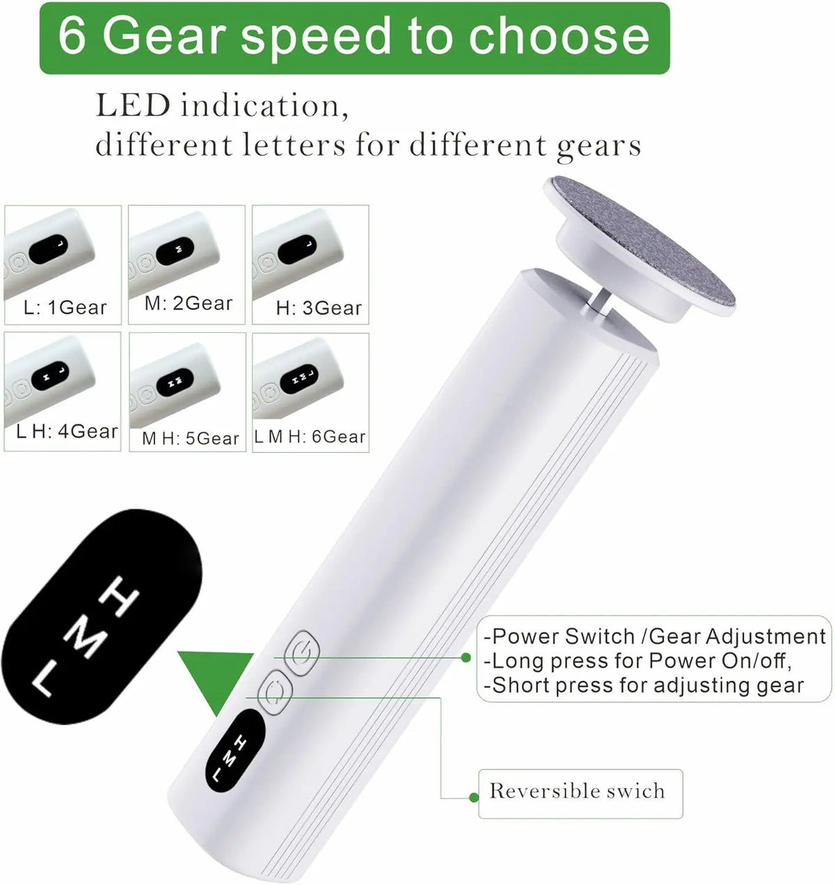Electric Cordless Foot Callus Remover with 6 Adjustable Speeds
