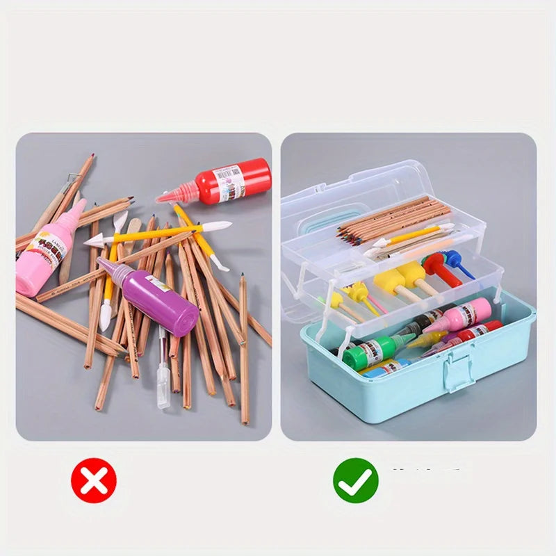 3-Layer Portable Craft and Art Supply Organizer with Adjustable Spacers