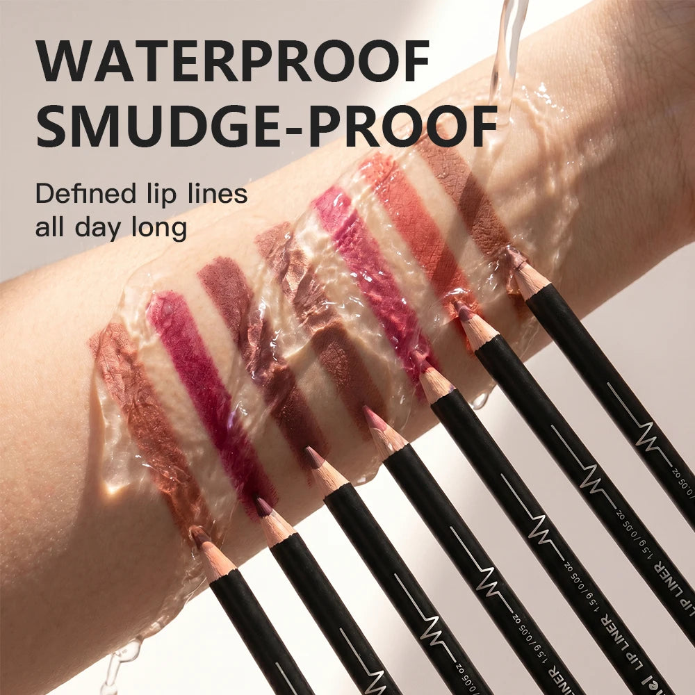 12-Piece Waterproof Semi-Matte Lip Liner Pencil Set