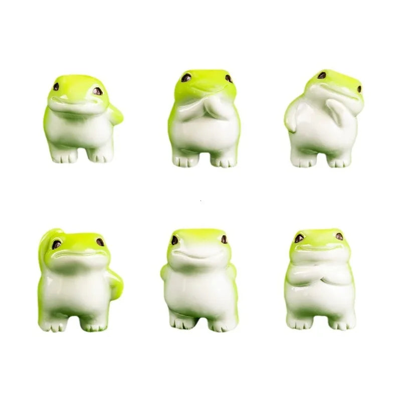 6-Piece Cute Miniature Resin Frog Figurine Set for Home Decor