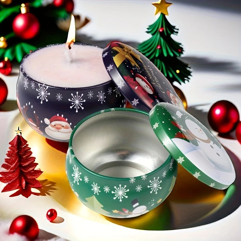 10 Pcs Christmas Candle Tins Festive Metal Jars for Crafting Gifts