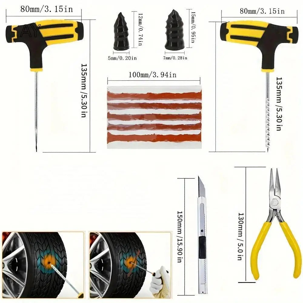 Emergency Tire Puncture Repair Kit for Cars and Trucks