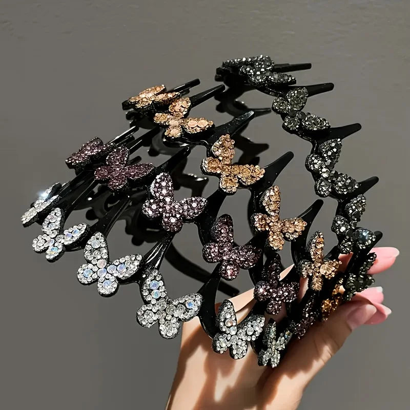Rhinestone Butterfly Wavy Headband for Women