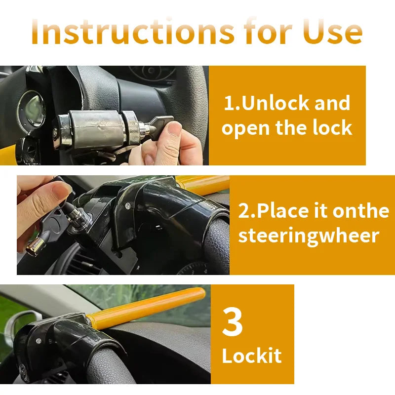 Heavy-Duty T-Bar Steering Wheel Lock for Car Security