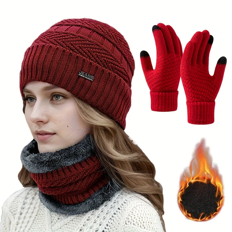 Women's Winter Thermal Hat, Scarf, and Glove Set