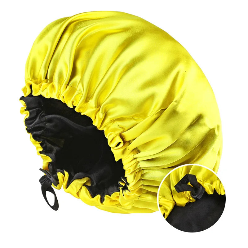 Double Layer Satin Sleep Bonnet Reversible Adjustable Hair Protection Cap