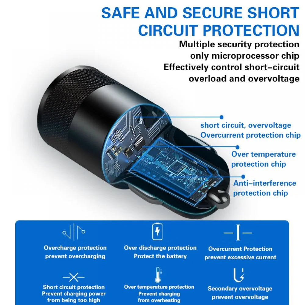 Dual Port Fast Car Charger with LED Ambient Light - 5
