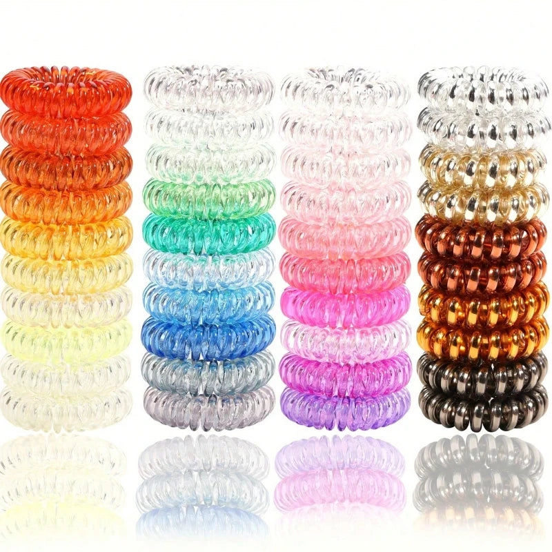 100PCS Telephone Wire Hair Ties Elastic Spiral Ponytail Holders - 4