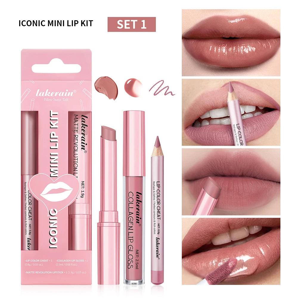 3-Piece Waterproof Matte Lipstick and Lip Liner Makeup Set