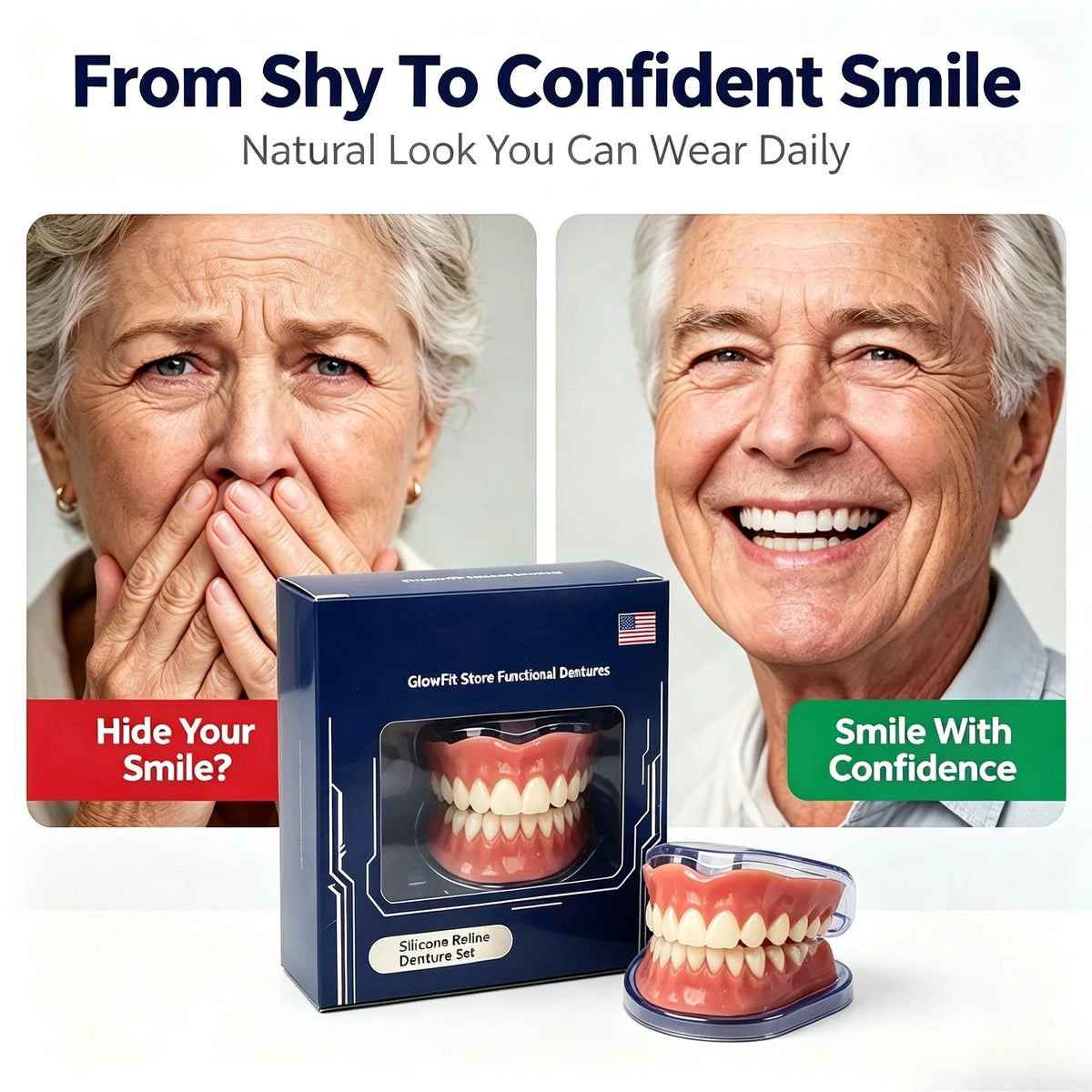 Instant Smile Cosmetic Dentures with Silicone Gum Base