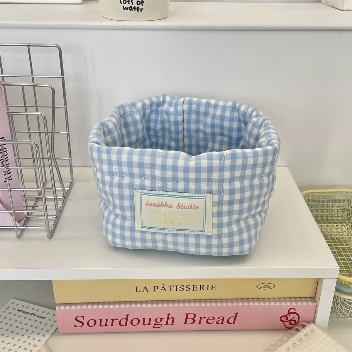 Foldable Plaid Quilted Desktop Storage Basket